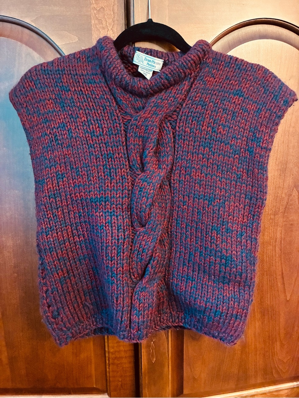 Wool Chunky Cable Knit Sweater Vest Marled Red Blue 80’s Cozy Grandma core